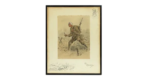 "Snaffles" Charles Johnson Payne, The Canadian, hand-tinted lithograph, with printed remarque