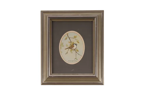 Brian S. Cutmore, A bird on a bough, gouache on paper