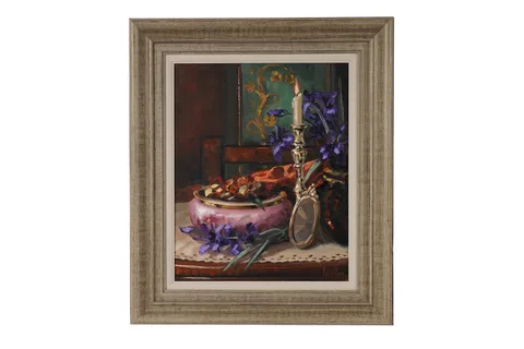 Hamilton, Still Life with a Candlestick and Pot-Pourri, acrylic on canvas