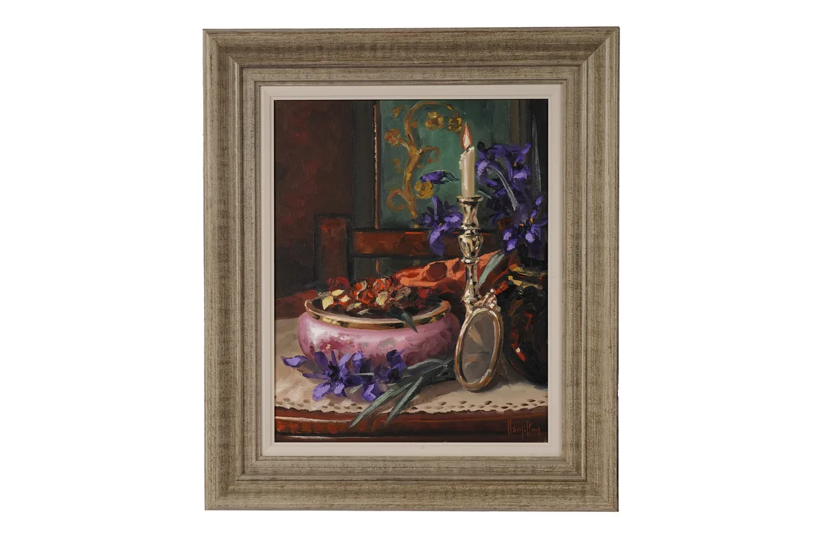 Hamilton, Still Life with a Candlestick and Pot-Pourri, acrylic on canvas