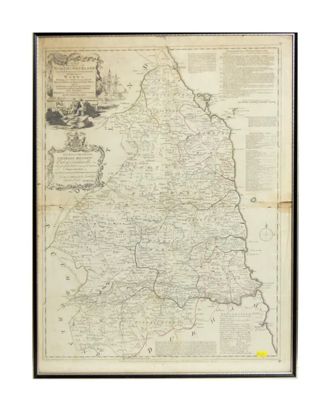 Thomas Kitchin, A New and Improved Map of Northumberland, copper plate engraving, hand coloured