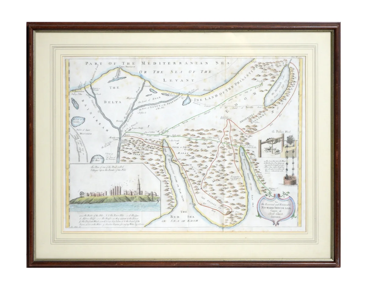 Thomas Shaw, A map of the Sinai Peninsula, copperplate engraving, hand-tinted