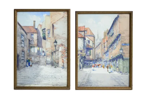 Victor Noble Rainbird, Castle Garth, Newcastle, and Union Stairs, Old Shields, watercolour