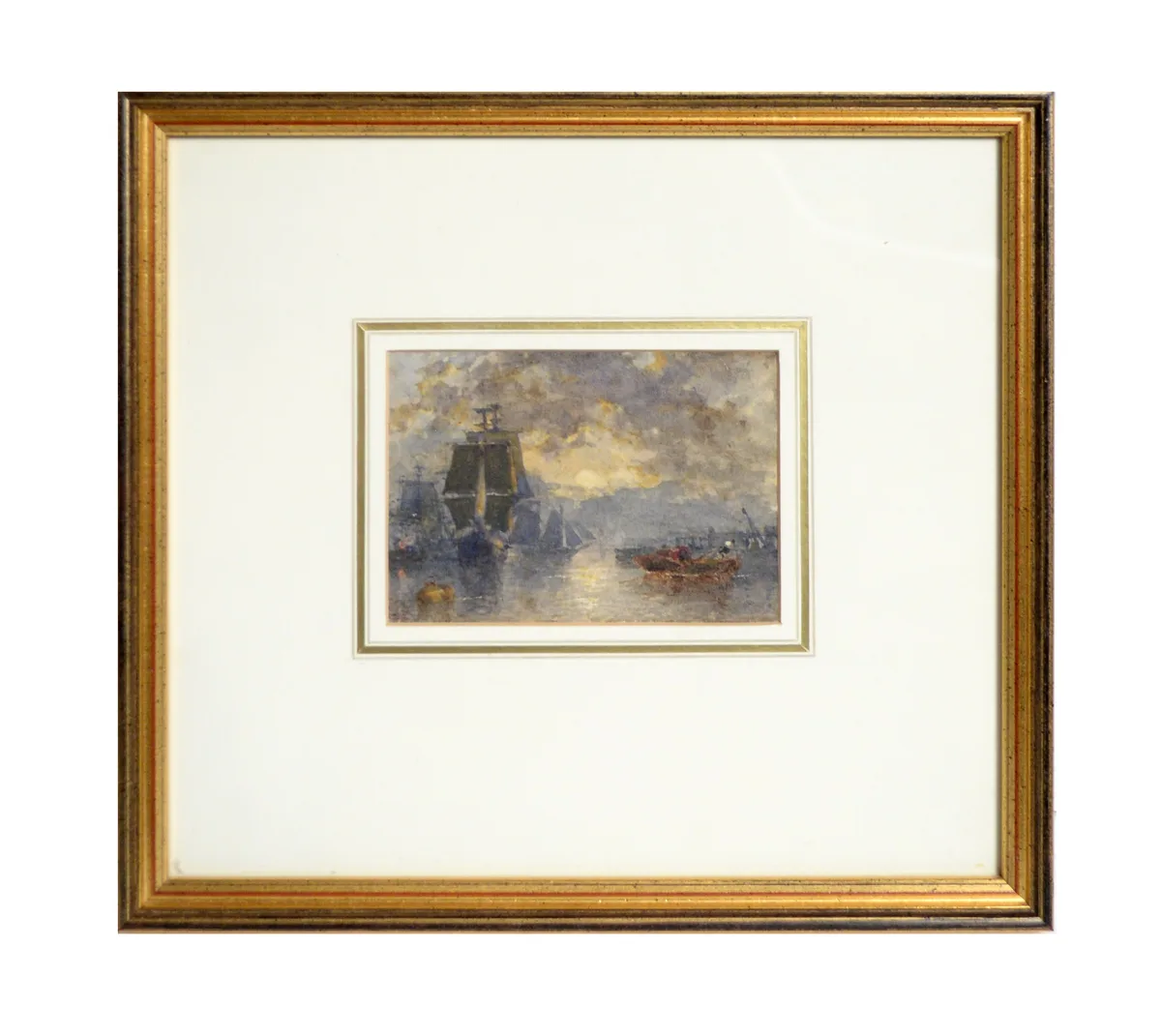 Nicolas Berey, A busy port at dusk, watercolour