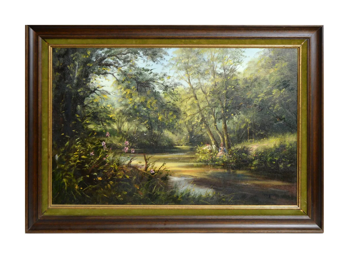 Ted Dyer, Pole Fishing on a Summers Day, acrylic on canvas