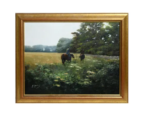 Anthony Marshall, Horse Riding Amid Queen Anne's Lace, oil on board