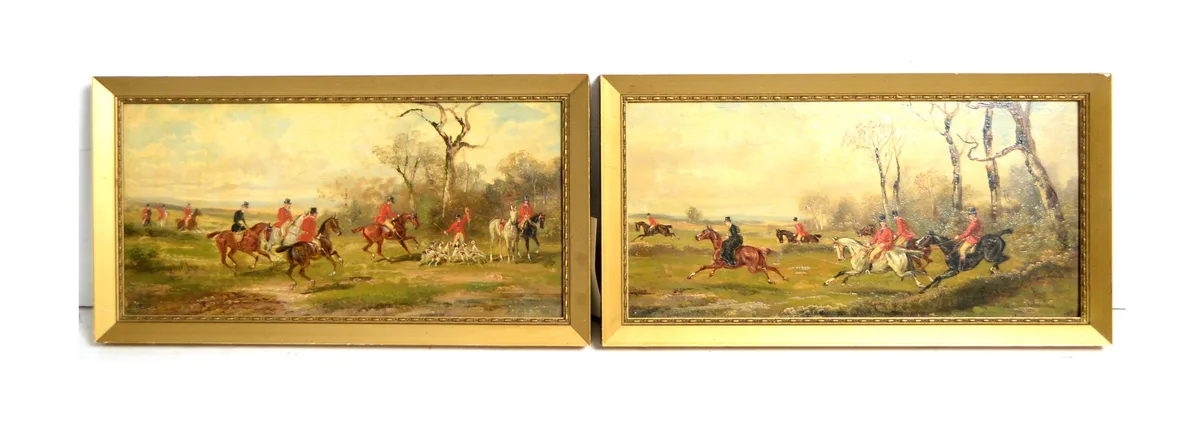 A. H., Two fox hunting scenes; On the Scent, and The Capture, oil on board