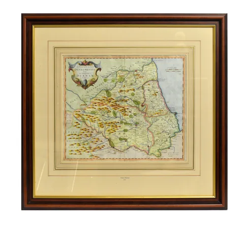 Robert Morden, Map of Durham, hand-tinted engraving, circa 1715