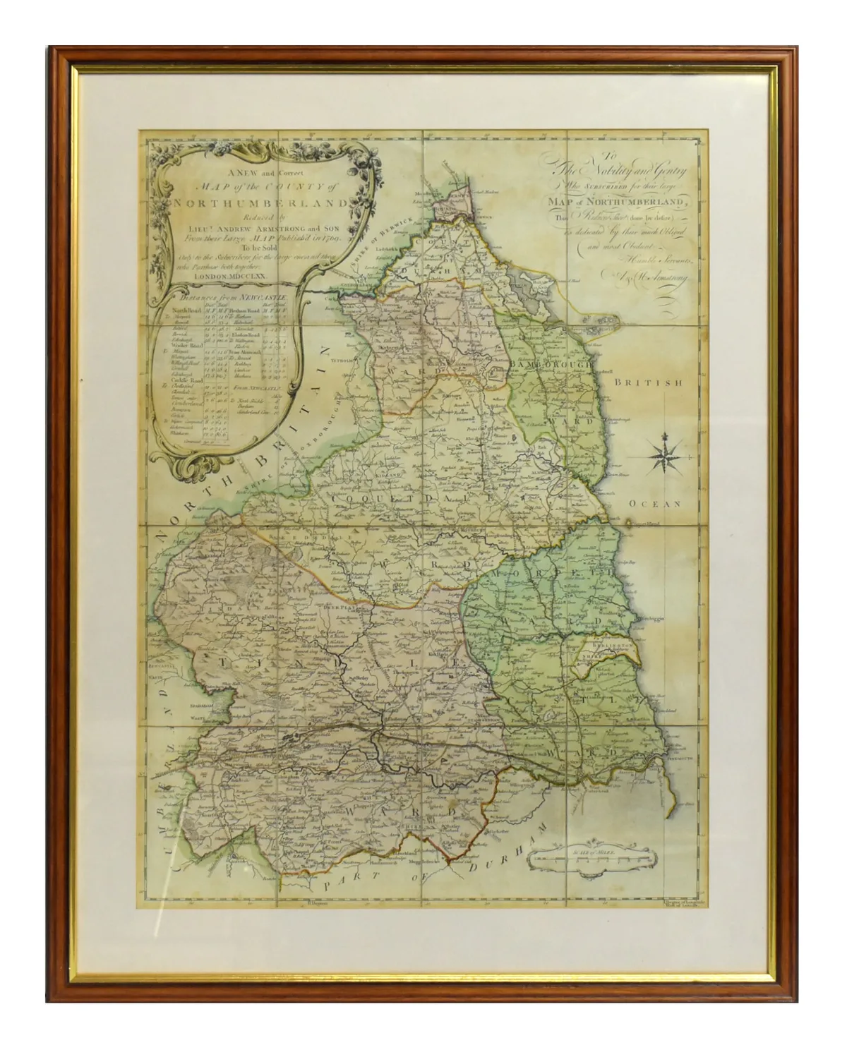 Lieut. Andrew Armstrong, Map of the County of Northumberland 1769, hand-tinted engraving, 1769
