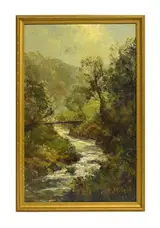 John Falconer Slater, Blustery woodland view with serpentine stream