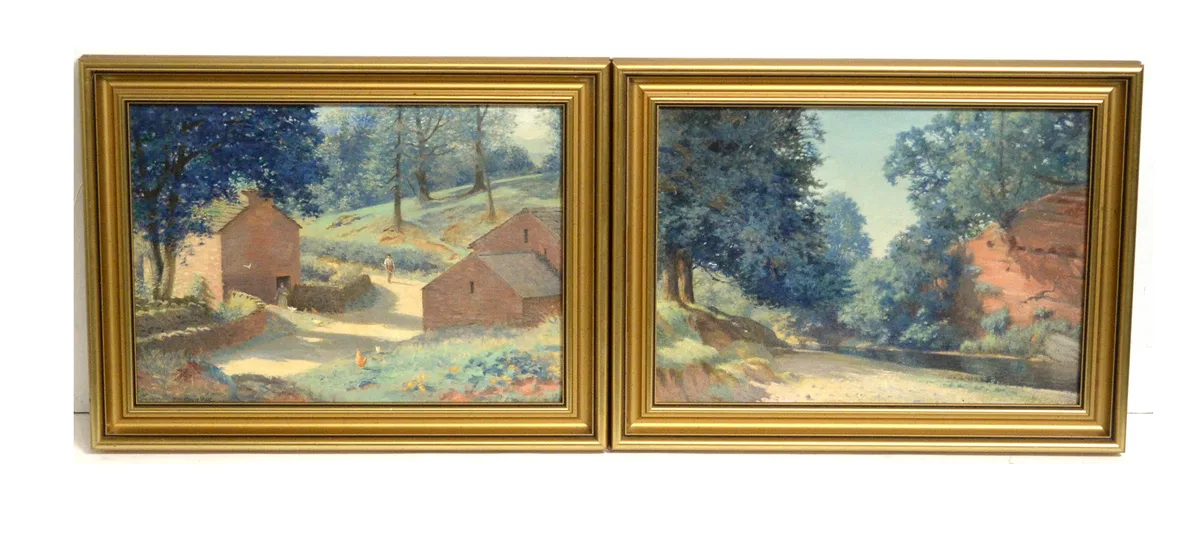 Thomas Bowman Garvie, A pair of landscape views with dappled light, oil on board