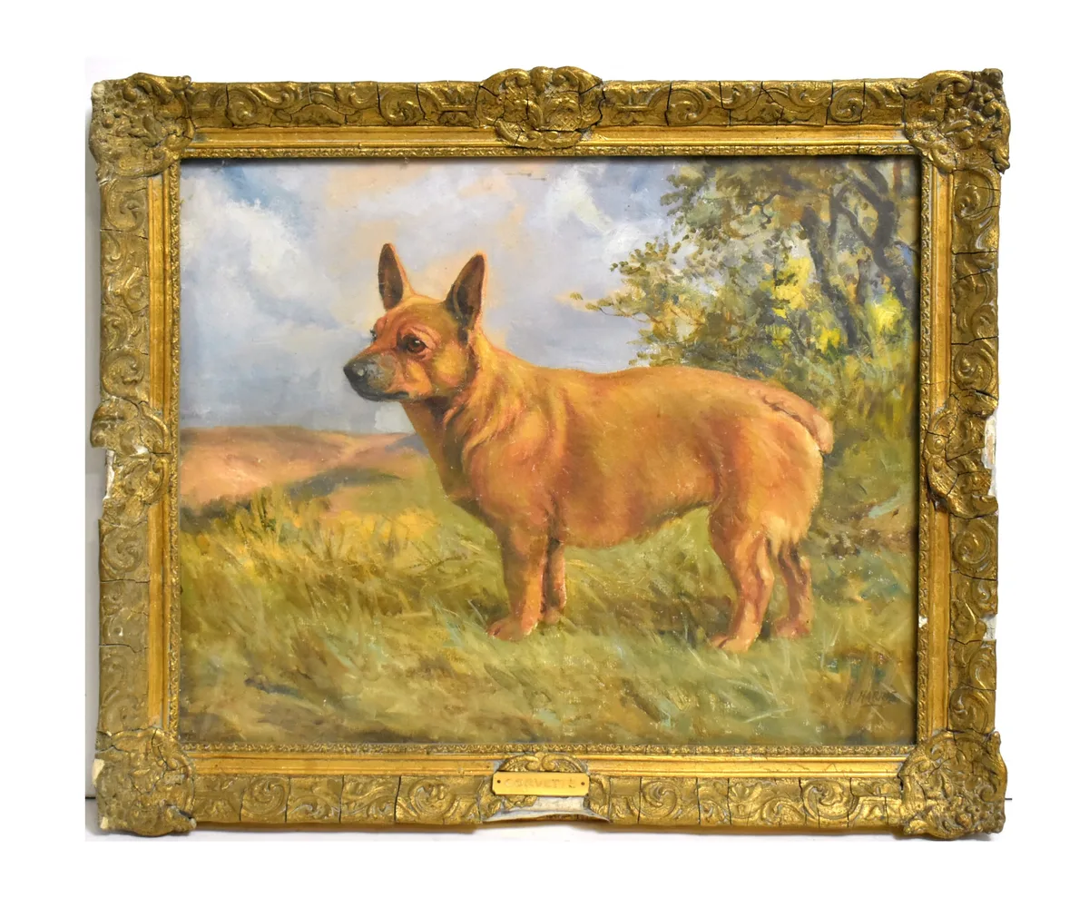 K. Harris, Corvette; portrait of a Corgi, oil on canvas