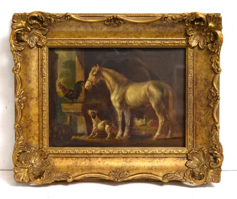 19th Century, Farmyard Friends, oil on panel