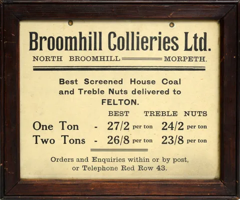 A coal advertisement for Broomhill Collieries of Morpeth by 20th Century, lithograph, sold Jun 2023