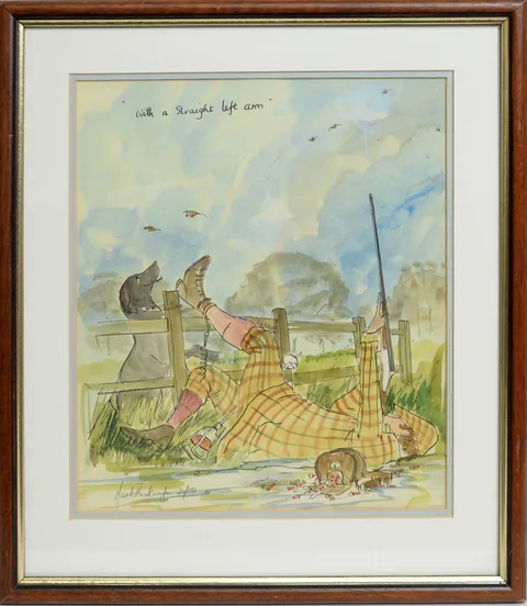 With a Straight Left Arm by 20th Century British, mixed media, hand-coloured limited-edition lithograph, 21/100, sold Jun 2023