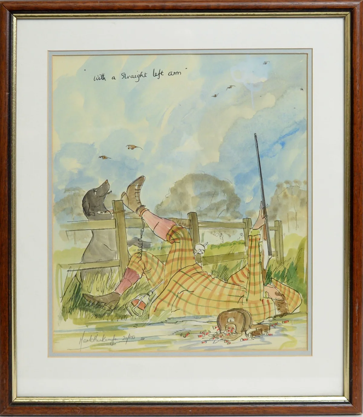 With a Straight Left Arm by 20th Century British, mixed media, hand-coloured limited-edition lithograph, 21/100, sold Jun 2023