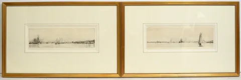 Two panoramic marine views by Harold Wyllie, pencil signed to the margin, sold Jun 2023