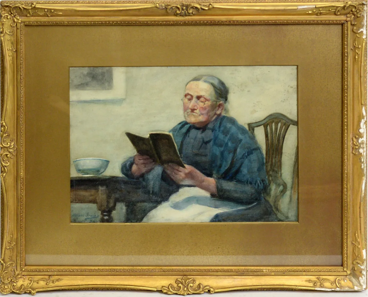 William Irving, Never Alone with a Book, watercolour