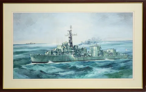 Tom Dack, Battleship D73, watercolour