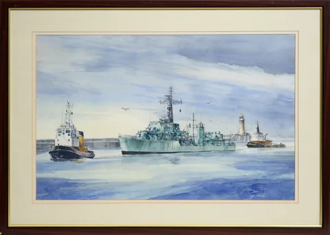 Tom Dack, HMS Cavalier Entering the Tyne, watercolour