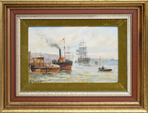 Bernard Benedict Hemy, Shipping on the Tyne, oil on board