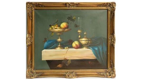 Still Life with Tazza and Vines by 20th Century Continental School, acrylic on canvas, sold Jun 2023