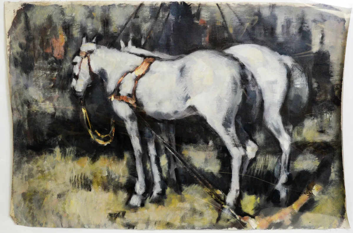 Karos, A Study of Two Grey Horses, oil on canvas