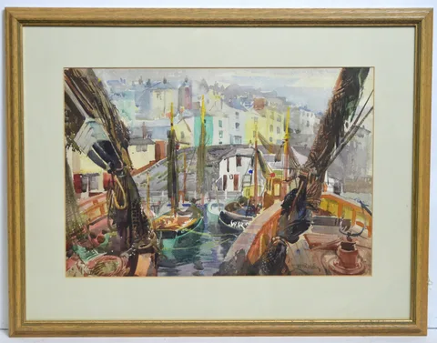 Thomas William Pattison, Brightly Coloured Harbour, watercolour