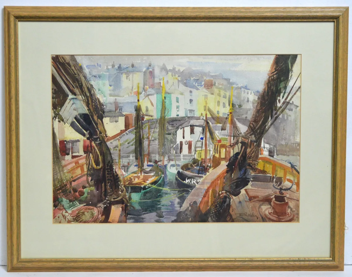 Thomas William Pattison, Brightly Coloured Harbour, watercolour