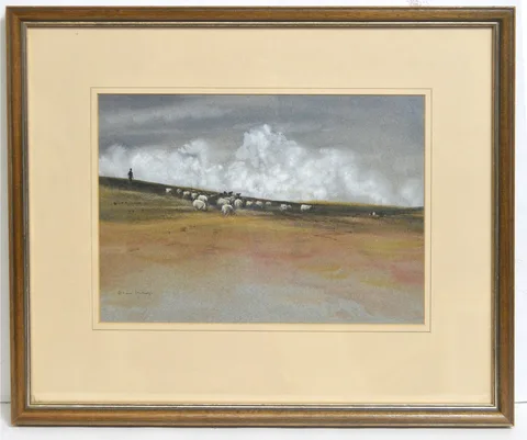 Brian Irving, Herding Sheep, pastel on paper