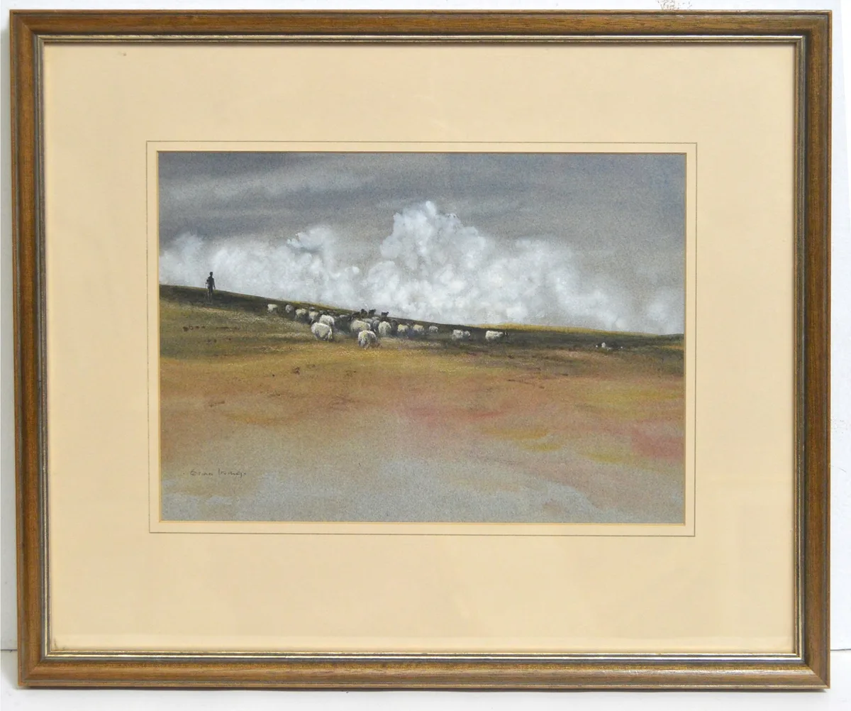 Brian Irving, Herding Sheep, pastel on paper