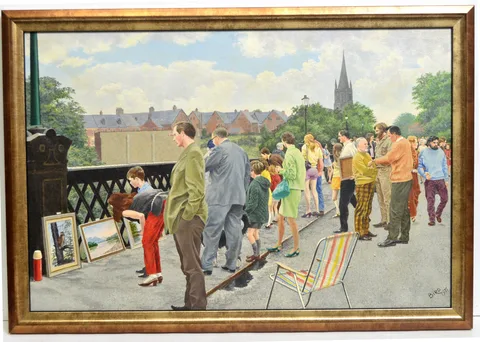 William Bird, Sunday Afternoon, Armstrong Bridge, acrylic and oil on board