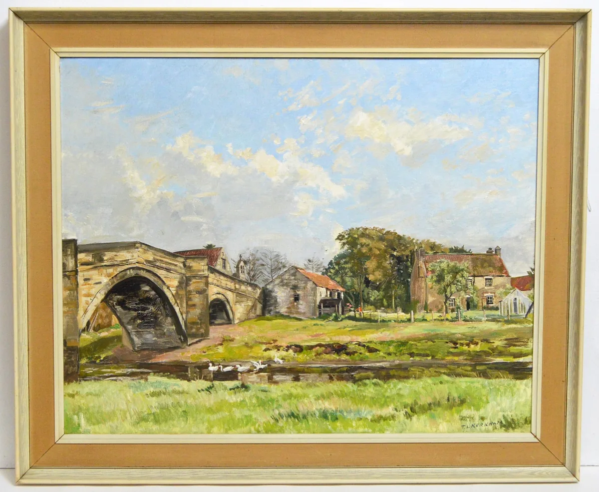 Tom Leslie Kerkham, A Dales Landscape with Geese, oil on board