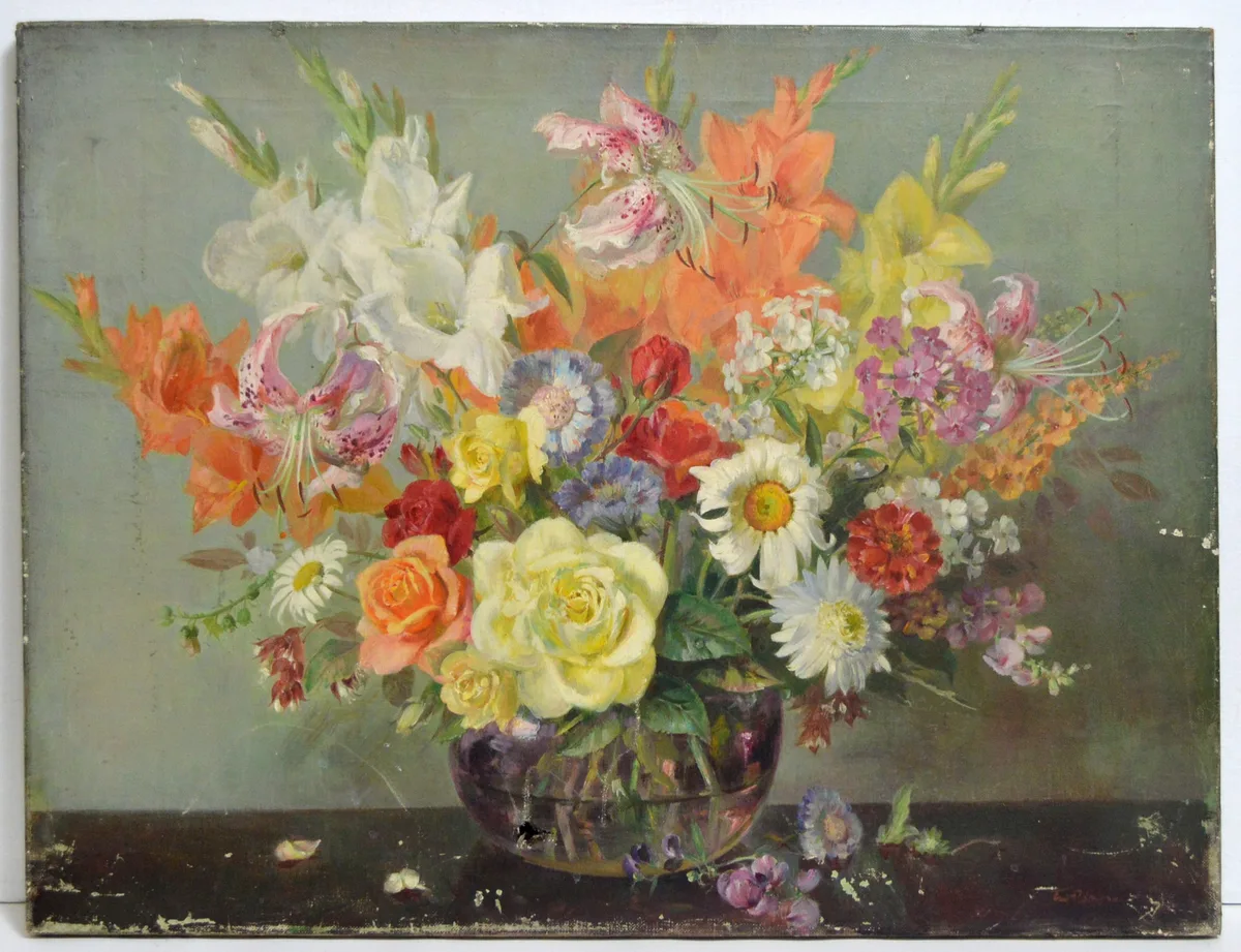 Thomas William Pattison, Still Life with Summer Blooms, oil