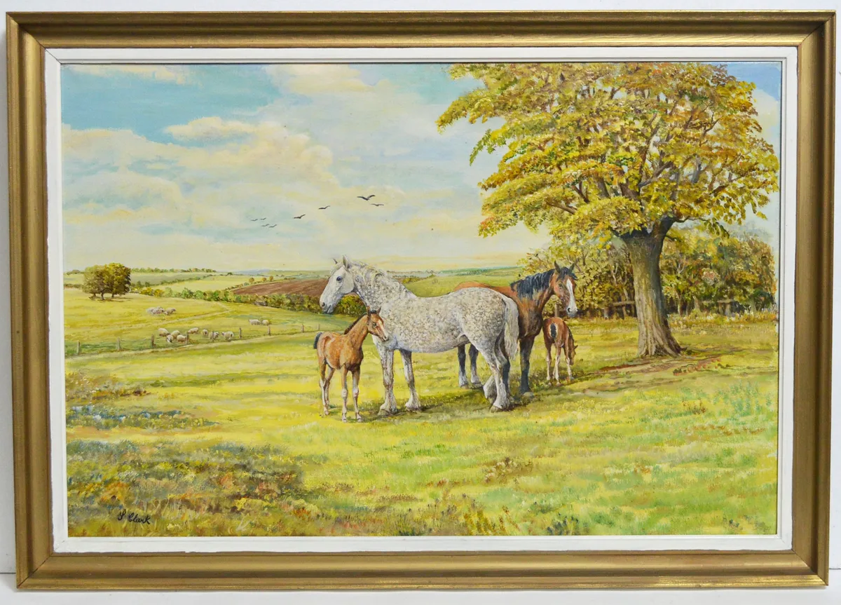 Stanley Clark, Horses and Their Foals Grazing, oil on canvas