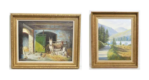 Spencer Coleman, Donkeys in the Stable, and A Lakeland Walk, acrylic on canvas
