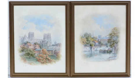 George Fall, York Minster, and The Back of Coney Street, York, watercolour