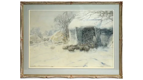 David Thomas Robertson, Warm Refuge in a Snowstorm, watercolour