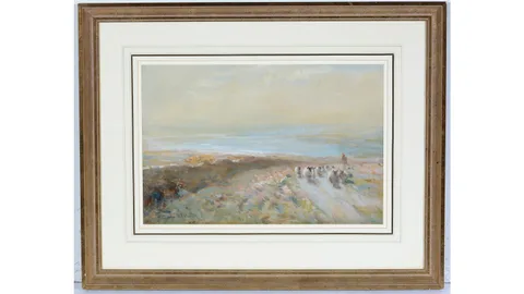 David Thomas Robertson, Sheep Shepherding in the Gloaming, watercolour