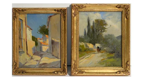 André Delaistre, Two Impressionist street views, oil