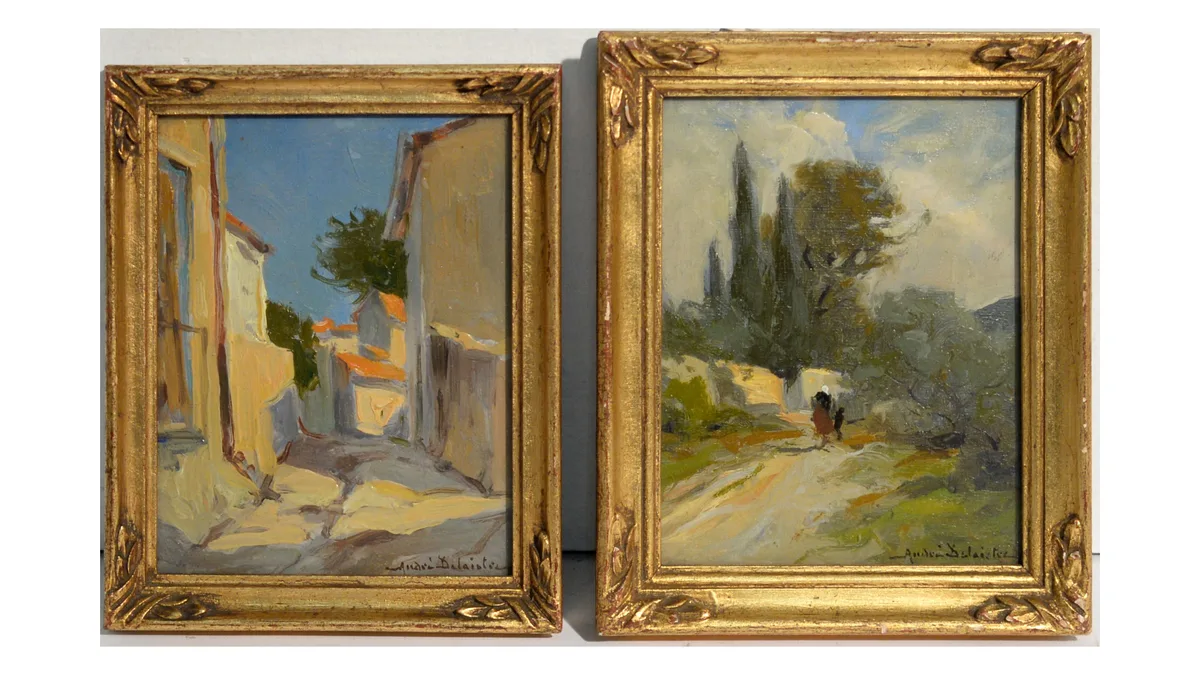 André Delaistre, Two Impressionist street views, oil