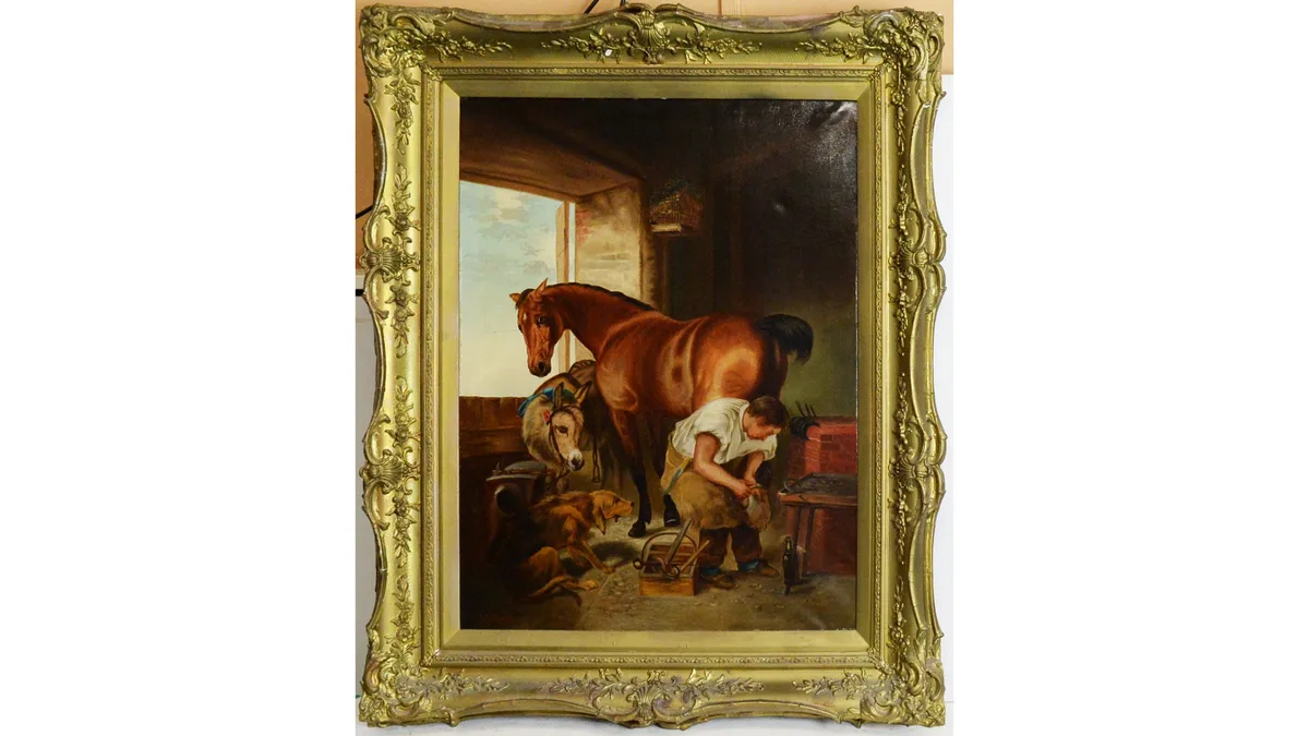J. E. Metcalfe, Shoeing; After Landseer, oil on canvas