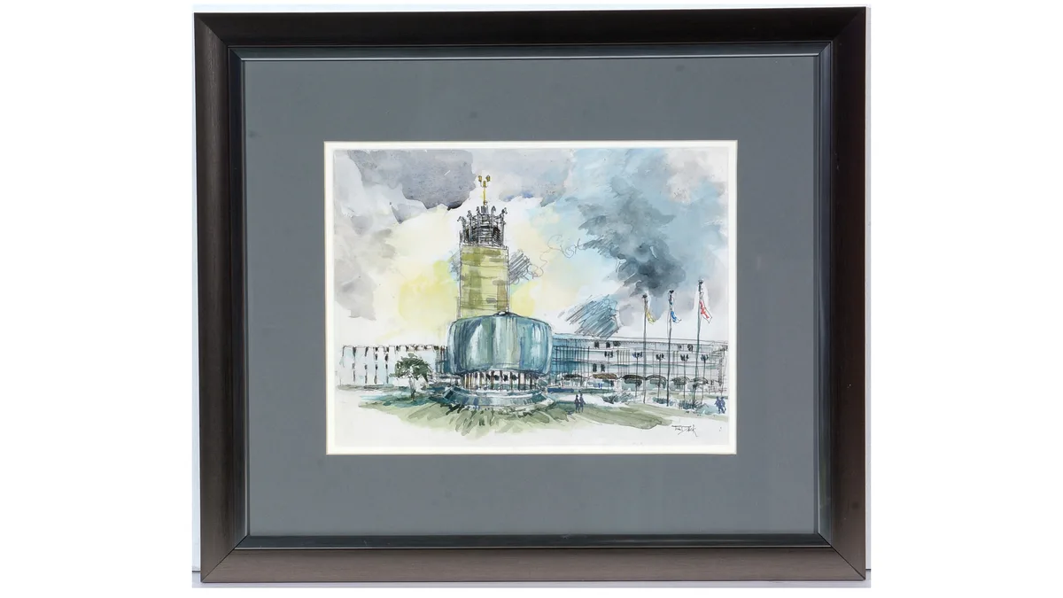 Civic Centre by Tom Dack, watercolour, sold Apr 2023