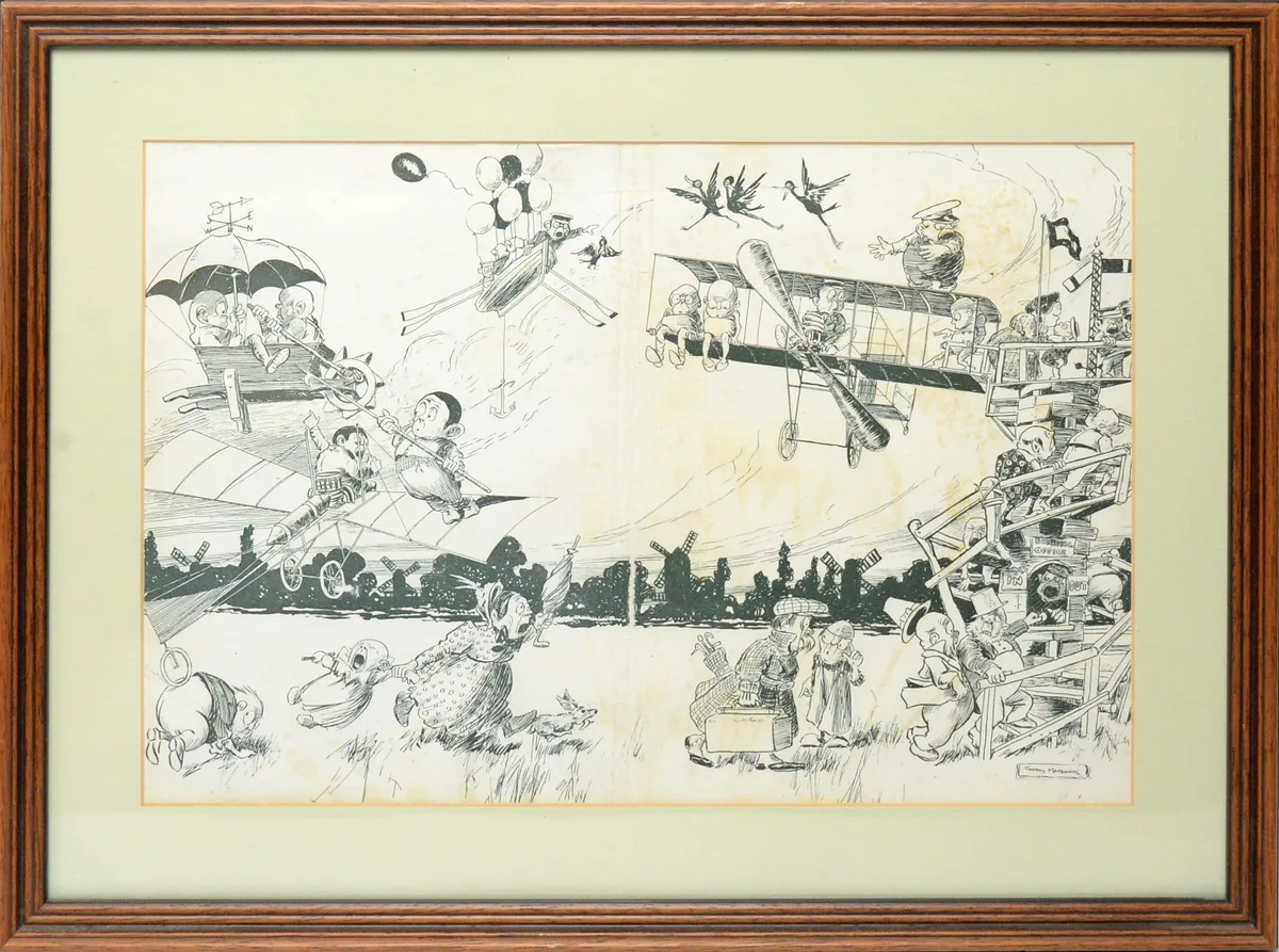 Thomas Maybank, Flying Machines, original pen and ink