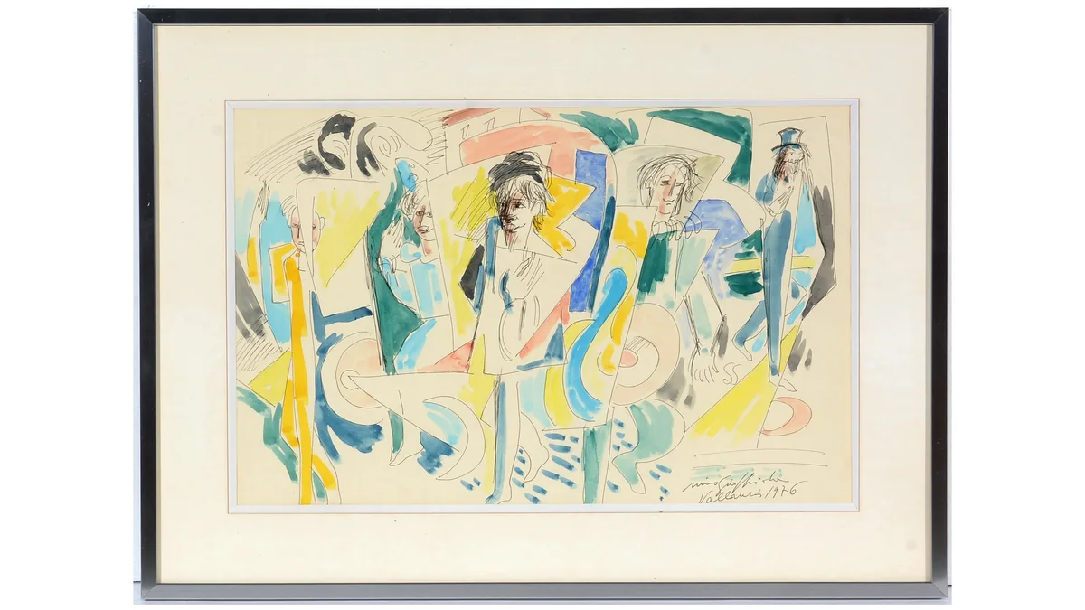 20th Century Continental, Figures and Shapes, watercolour and ink