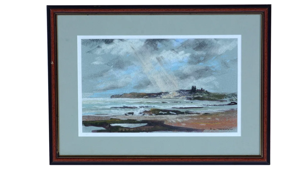 Ronald William Thornton, Sunbeams Over Dunstanburgh Castle, pastel