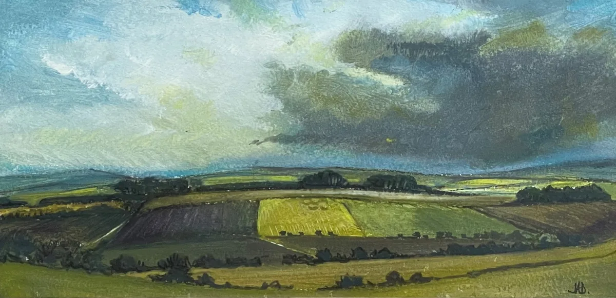 Juliet Dyer, British Patchwork Landscape, gouache