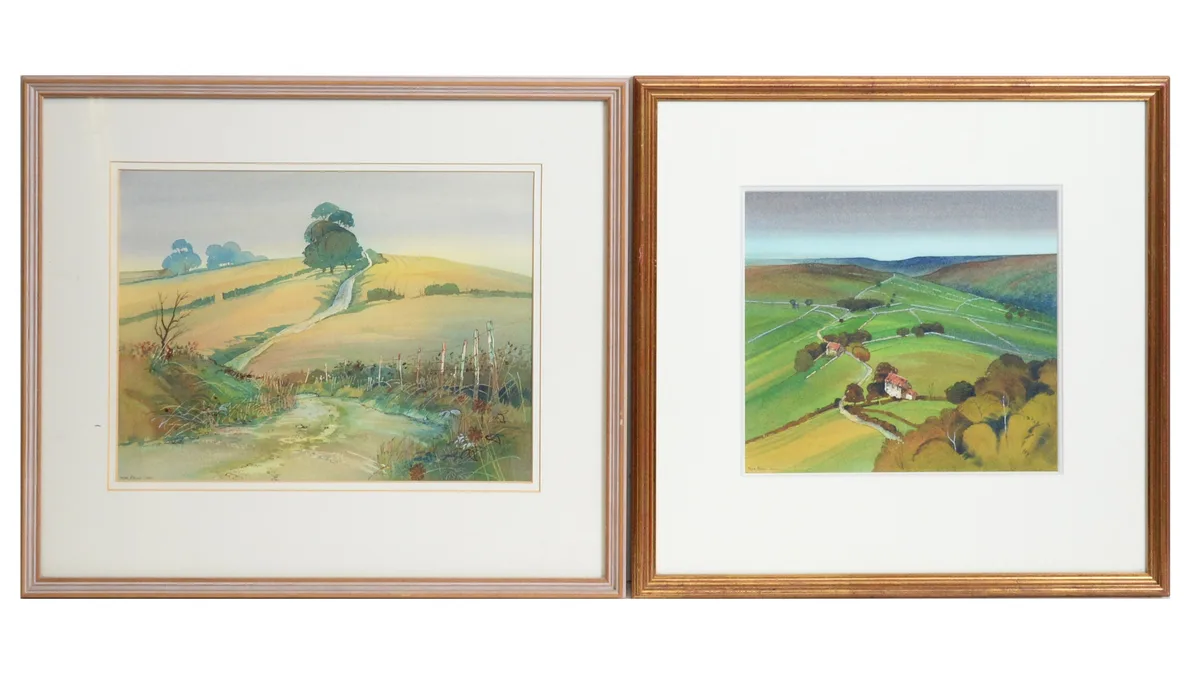 Peter Atkin, The Way Over Larkstone Hill, and North York Moors, Near Lealholm, watercolour