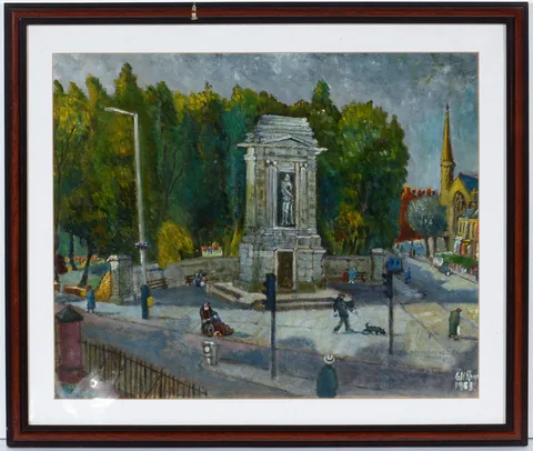 The Cenotaph, Gateshead by Charlie Rogers, oil, sold Apr 2023