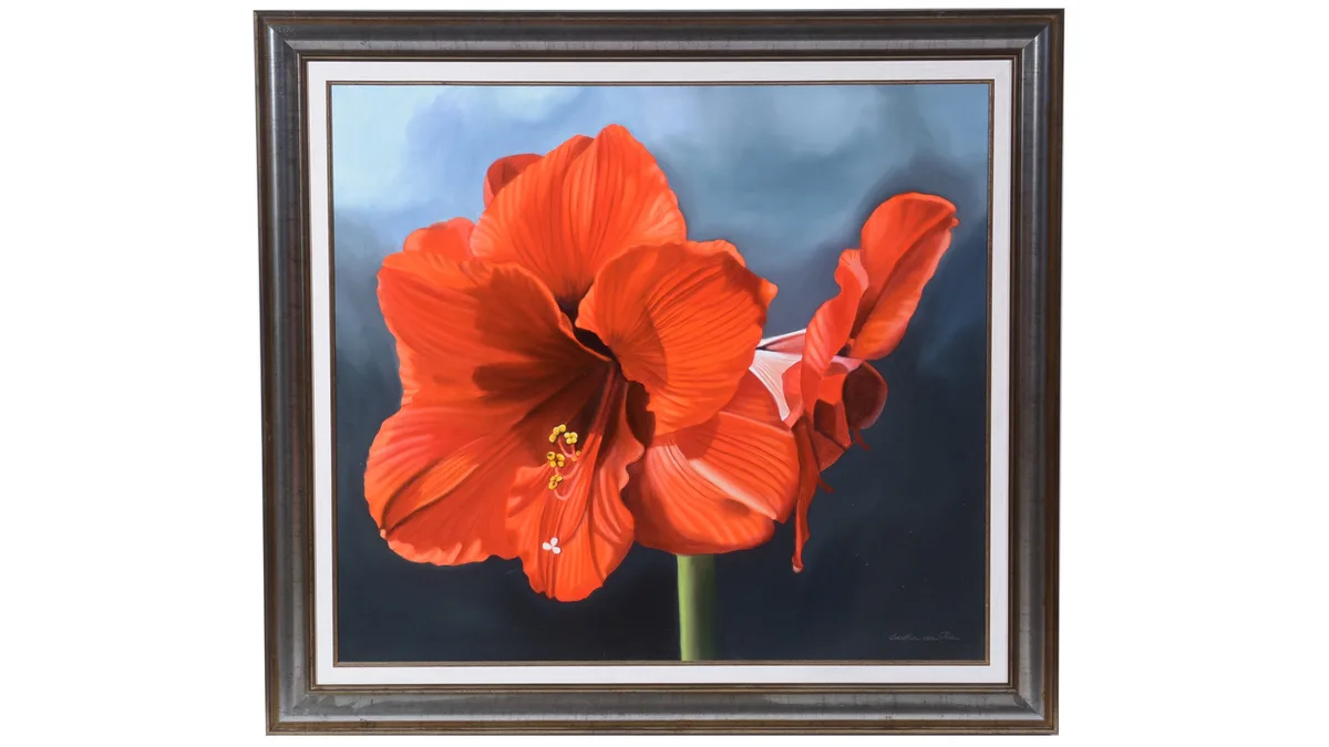 Editha von Clee, Red Amaryllis, oil on canvas